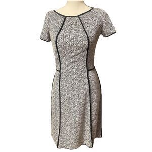 Anthropologie Yoana Baraschi Size 4 Floral Knit Sheath Dress Black White Piping